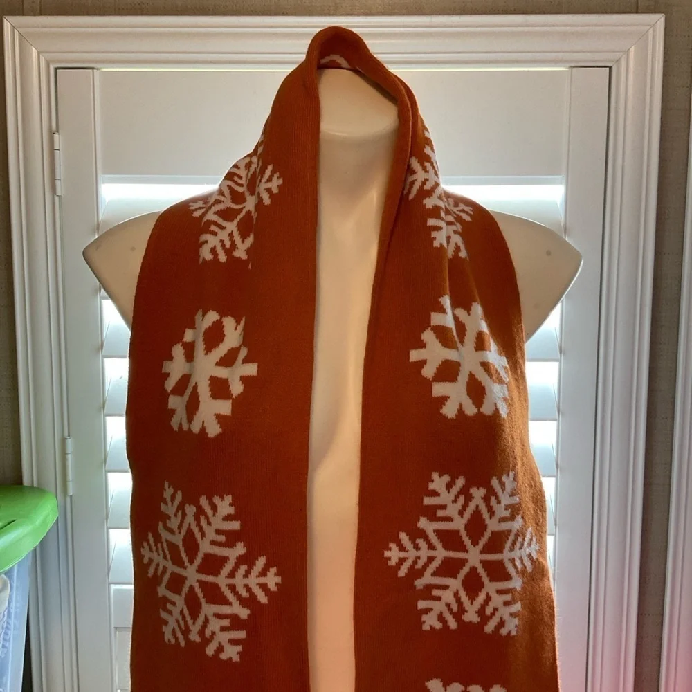 Orange Snowflake Scarf with Fringe